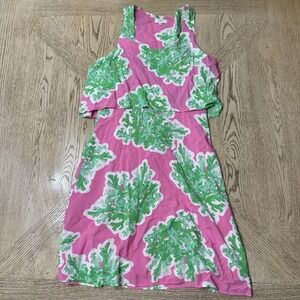 Crown & Ivy Size 2 Pink Green Leaf Pattern Layered Sleeveless‎ Shift Dress